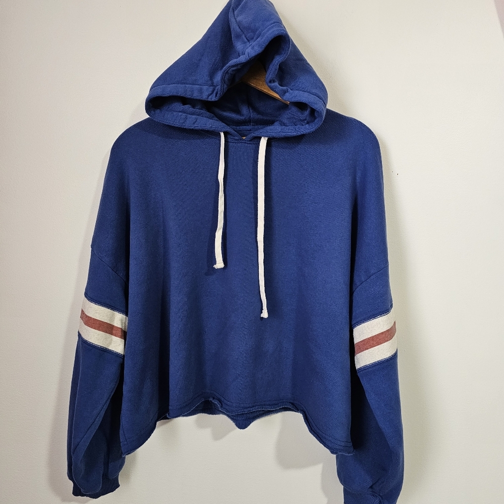 American Eagle Outfitters Blue Hoodie with Striped Sleeves